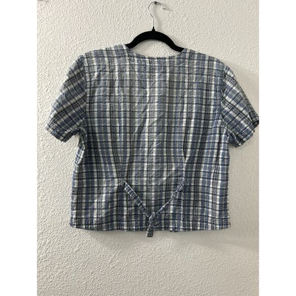 ERIKA & Co Plus Size Medium Short‎ Sleeve Button Blouse Blue/White Plaid Check - Picture 10 of 11